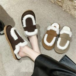 Slippers Lazy Lamb Wool Baotou Half Female Autumn And Winter Wear Korean Version Plus Cashmere Cotton C1312