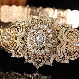 Belts European Womens Dress Belt Wedding Jewellery Gold and Silver Moroccan Kaftan Belt Metal Buckle Punk Womens GiftC240407