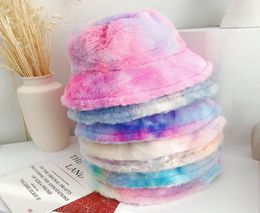 Fashion New Plush Bucket Hat for Women Girl Rainbow Tie Dye Soft Warm Fishman Cap Winter Lady Gifts 6 Colors M29539701359