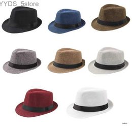 Wide Brim Hats Bucket Fedora for Men Women Unisex 1920 Gangster with Black Bands Decorations Solid Colour Accessory yq240407