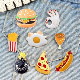 Brooches Hamburger Pizza Fries Dog Chicken Legs Poached Eggs Enamel Brooch Pin Hat Shirt Collar Decoration Fast Food Jewelry