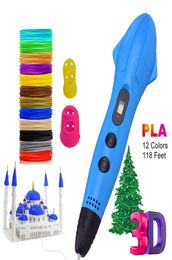 LED Display 3D Printer Printing Pen With 12 Colours 175mm PLA Filament Arts Drawing Painting Pens Gift for Kids1528984