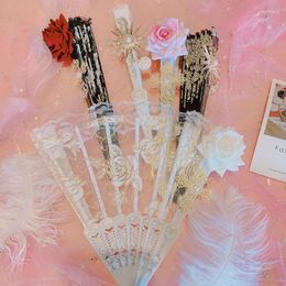 Decorative Figurines Lolita Lace Women Folding Fan Handheld Retro Rose Dark Gothic Court Dance Cosplay Po Props Hand Wedding Party