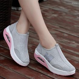 Fitness Shoes Increase Height For Women Wedge Platform Sneakers Summer Thick Sole Ladies Slip On Breathable Casual Grey