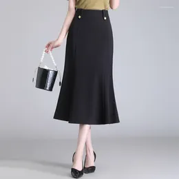 Skirts Women High Waist Bodycon Fishtail Skirt 2024 Spring Autumn Elegant Chic Slim Casual Office Lady Work Black Plus Size 98131