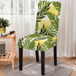 Chair Covers Elastic Green Leafs Print Dining Cover Strech Slipcover Seat For Kitchen Stool Home Party El Decoration