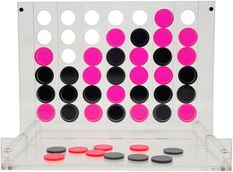 AquaUncle Luxe Acrylic Four In A Row Game w/Acrylic Storage Box (Pink/Black)