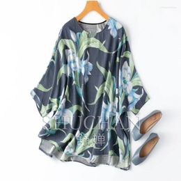Women's Blouses Batwing Sleeve Natural Silk 2024 Summer Blusas Mujer De Moda Verano Elegantes Three Quarter