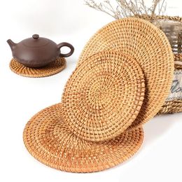 Table Mats Circular Hollow Rattan Woven Set Tea Tray Household Kitchen Heat-resistant Pot Mat Thermal Insulation