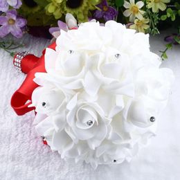 Decorative Flowers Top Selling Crystal Roses Pearl Bridesmaid Wedding Decoration Bouquet Bridal Artificial Silk Items