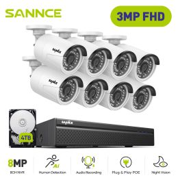 System SANNCE 8CH POE 5MP NVR Kit CCTV Security System 2MP IR Outdoor Waterproof IP Camera with Mic Audio Record Video Surveillance Kit