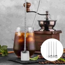Spoons Stainless Steel Straw Straws Reusable Long Handle Drinking Stirring Spoon Mixing Home Drinks Stirrer