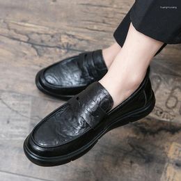 Casual Shoes 2024 Platform Loafers Men Fashion Thick-soled Wedding Black Formal Business Slip-on Leather Increase