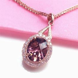 Chains Classic Pendant Necklace Plated 14k Rose Gold Oval Gemstone Exquisite Luxury Fashion Ladies Wedding Jewellery Gift