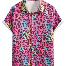 Men's Casual Shirts 2024 Beach Fashion Plus Size Shirt Leopard Pattern Print Short Sleeve Suitable For Summer Outdoors