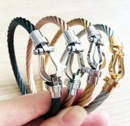 Fashion Couple Bangle Titanium Steel Wire Rope Magnetic Buckle Ushaped Micro Inlaid Bracelet for Man Women52052159278420