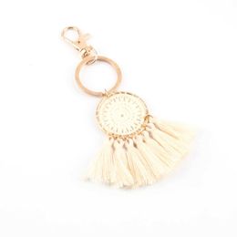 Keychains Lanyards Bohemia Dream Catcher Keychain With Tassel Auto Car Pendant Jewellery Key chain For Women Gift Ornaments Trinket k4518 Q240403