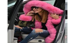 Women Camouflage Parka Pink Faux Fur Collar Long Coat Camo Overcoat Winter Thick Warm Hairy Fur Hooded Jackets fz20207234402
