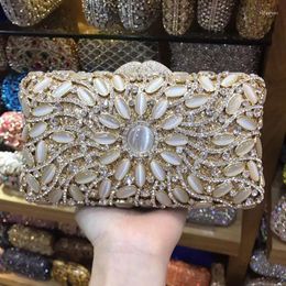 Evening Bags Hollow Out Clear Crystal Clutch Gold Glitter Women Party Dinner Handbags Hard Case Metal Wedding Bridal Purses