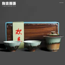 Teaware Sets Wood Burn Mark Texture Horseshoe One Tea Bowl Two Cups Home Study Bedroom Couple Private Making Suit