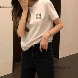 miui bag miu Summer Cotton Short Sleeve T Shirt Women Sweahirt Letter Diamond Embroidery Crew Neck Tshirt Miu Designer Hirt Womens Pullover mui mui 661