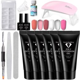 Dryers Meeail Poly Nail Gel Set 6w Led Lamp Full Manicure Set Quick Extension Nail Kit Gel Building Polygels Set for Nails Tool Kit