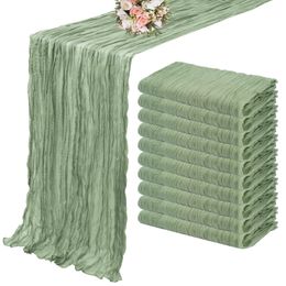 10PCS Semi-Sheer Sage Green Gauze Table Runner Table Setting Dining Wedding Party Christmas Banquets Arches Cake Decor 240325