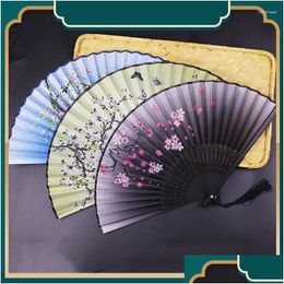 Decorative Objects & Figurines Vintage Chinese Style Silk Folding Fan Art Craft Gift Wedding Party Dance Tassel Hand Fans Po Props Orn Dheno