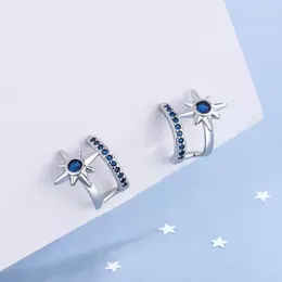 Stud Earrings Blue Zircon Hexagram Double Track Geometric For Women Fashion Shiny Korean Style Jewellery Pendientes Accessories
