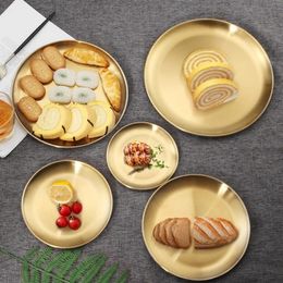 Golden Stainless Steel Storage Tray Luxurious Brass Gold Round Plate Fruit Cake Steak Snack Kitchen Metal Storage Wholesale