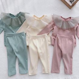 Clothing Sets 2024 Spring Baby Long Sleeve Clothes Set Infant Girl Solid Lapel Bodysuit Leggings 2pcs Suit Toddler Casual Outfits 0-24M