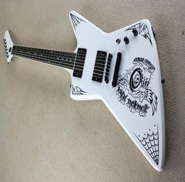 Factory Custom Rosewood Fingerboard White Electric Guitar with Active CircuitSpider web patternFixed Bridgecan be customized3938494