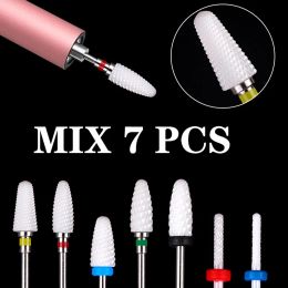 Guns 7pcs Ceramic Nail Drill Bit Electric Milling Cutter Manicure Pedicure Nail Drill Hine Accessoires Nail Art Tool Polish Remove