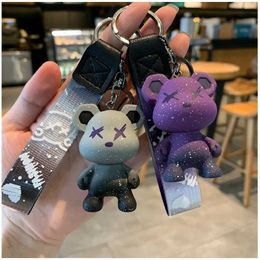 Keychains Lanyards Cute Bear Keychain with Belt Best Car Animal Bag Backpack Charming Pendant Accessories Gift Q240403