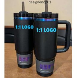 Stanleliness Gold Chocolate Black Chroma Mugs New 40oz H2.0 With Handle Insulated Tumblers Lids Straw Stainless Steel Coffee Termos Cup With L1TY
