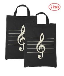 Cotton Handbag Women Shopper Grocery Bags Music Clef Theme Pattern Kids Students Reusable Tote Bags Black7774958