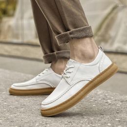 Casual Shoes Genuine Leather Men White Oxfords Flats Lace Up Elegant Mens Business High Quality Cow