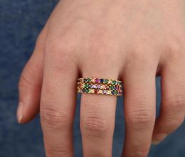 Wedding Rings Thin Delicate Square Rainbow Cz Engagement Band For Women Stack Stacking Full Finger Fashion Jewellery Ring Whole5936227