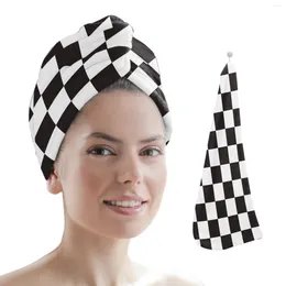 Towel Black And White Lattice Plaid Microfiber Dry Hair Quick Drying Cap Absorbent Shower Head Wrap Bathing Tools