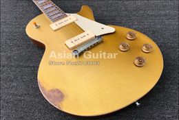 Custom Shop Heavy Relic Gold Top Goldtop Electric Guitar One Piece Mahogany Body Neck P90 Pickups Wrap Around Tailpiece Grov5101260