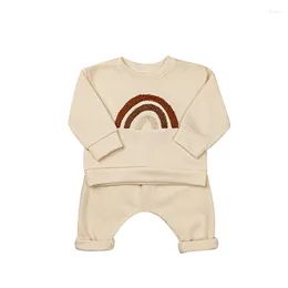 Clothing Sets Children Boys Girls Long Sleeve Pullover Top Trousers Set Fashion Casual Solid Color