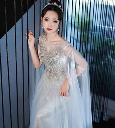 Party Dresses Light Grey Sequined Beading Shoulder Veil Dream Long Dress Studio/stage/chorus/Victorian