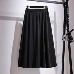 Skirts Large Size Women's Spring Summer A-Line Solid Pleated Skirt 5XL 6XL 7XL 8XL 9XL Loose Elastic Waist Black 150kg