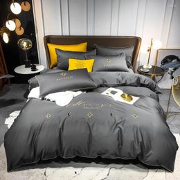 Bedding Sets 2024 Long-staple Cotton Four-piece Bed Sheet Star And Moon Pattern Plain Light Luxury Models Customise Dark Grey
