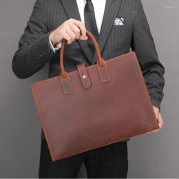 Briefcases Luxury Genuine Leather Briefcase Men Laptop Vintage Executive Handbag Shoulder Business Tote Portfolio Bag