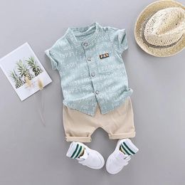 Clothing Sets Infant Toddler Summer Letter Print Stand-Up Collar Shirt Set Boy Cotton Comfortable Casual Outdoor Suit Two Piece Outfit 1-4Y