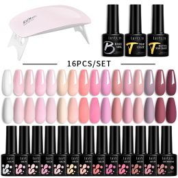 Kits LILYCUTE 7ML Gel Nail Polish Set Glitter Nail Gel Kit With 6W UV Lamp DIY Manicure Soak Off Base Matte Top Coat Nail Art Gel