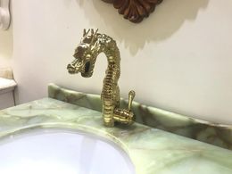 Bathroom Sink Faucets Gold Finish Single Hole Basin Lavatory Dragon Faucet Deck Mounted