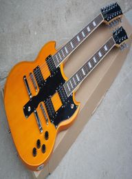 Factory Custom Double Neck Yellow Electric Guitar With 612 StringsChrome HardwareBlack PickguardOffer Customized5973812