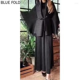 Work Dresses MIYAKE-Pleated Fringed Lace-up Shawl And Sleeveless Vest Dress Suit For Women Pressed Pleated 2-Piece Set Spring Autumn